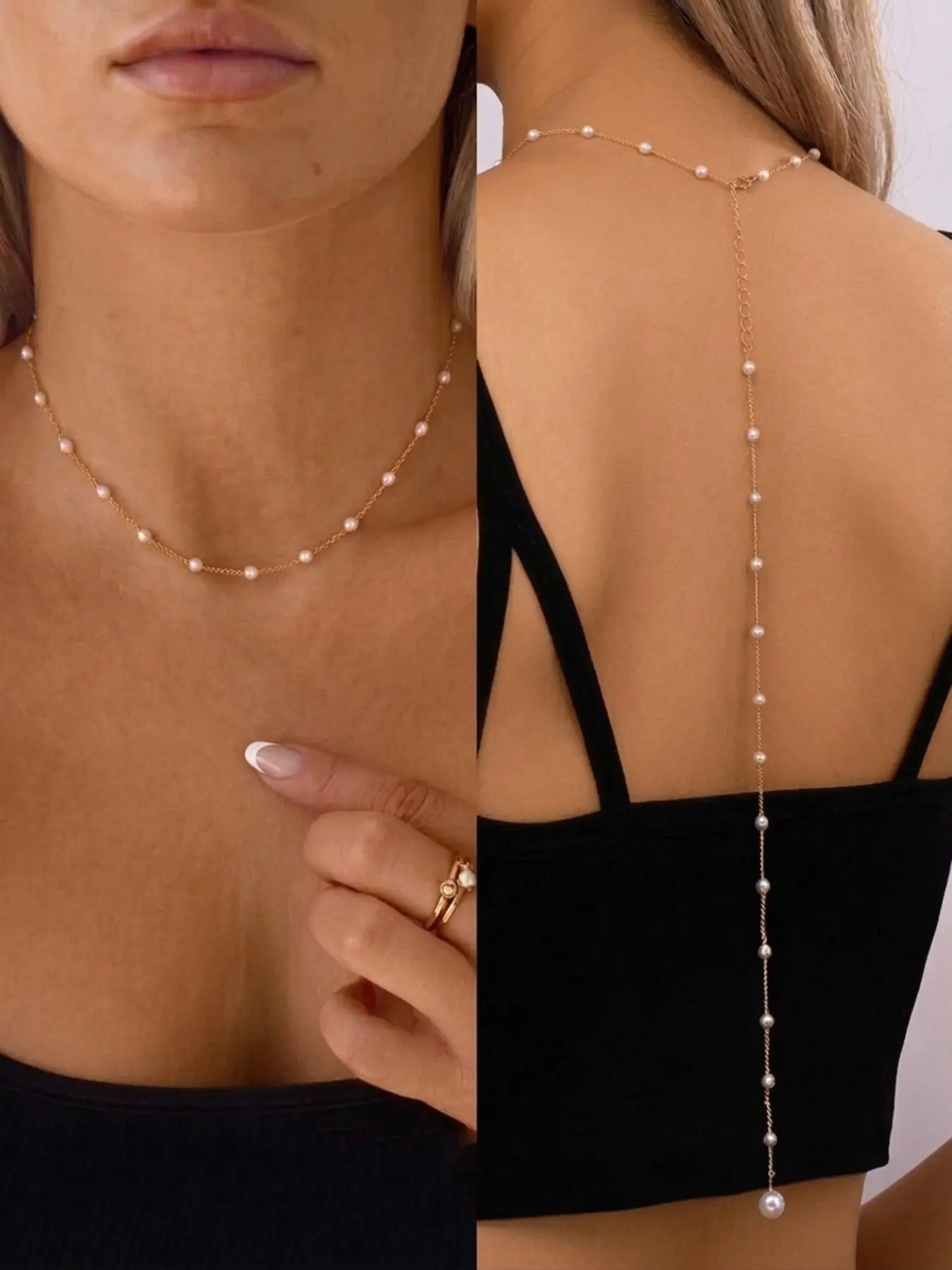 Elegant Pearl Back Chain for Women, Perfect for Special Occasions, Festivals, Parties, Daily Chic Body Jewelry Fashion Jewelry Accessory