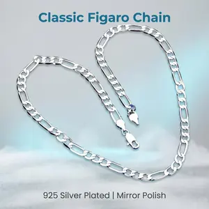 0.24in Silver-Plated Figaro  Chain  for Men & Women, 19.7in or 23.62in Lengths, Classic Daily Wear Costume Jewelry Link Necklace Cuban Gold-Plated gift fashionable valentine Elegant Design Versatile