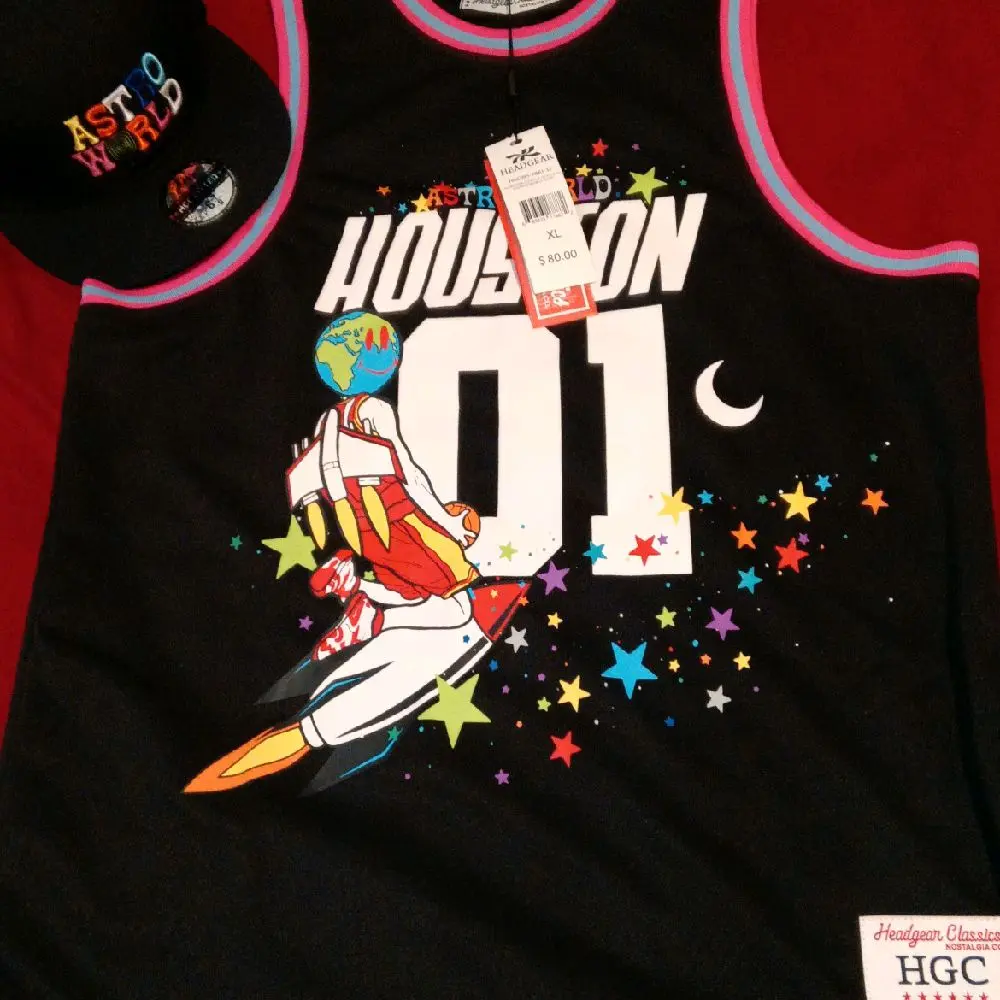 Men's Basketball Houston Jersey (Size XL) & Fitted Hat (Size 7-3/8) Sportswear Clothing Bundle