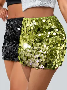 Women's Crystal Sequin Sexy Mini Tight Short Skirt, Beach Holiday Party Festival Half Dress, Slim-Fitting Plain Style