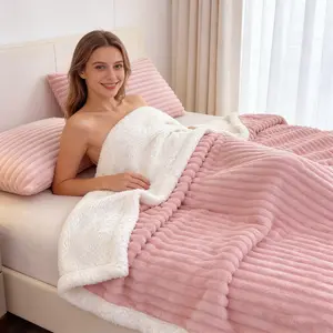 Decorative Striped Plush Blanket, Fluffy Home Bedding Sofa Throw, Soft Cozy Throw, Multiple Colors Available, Comfortable Warm Blanket for Adults Teens Kids