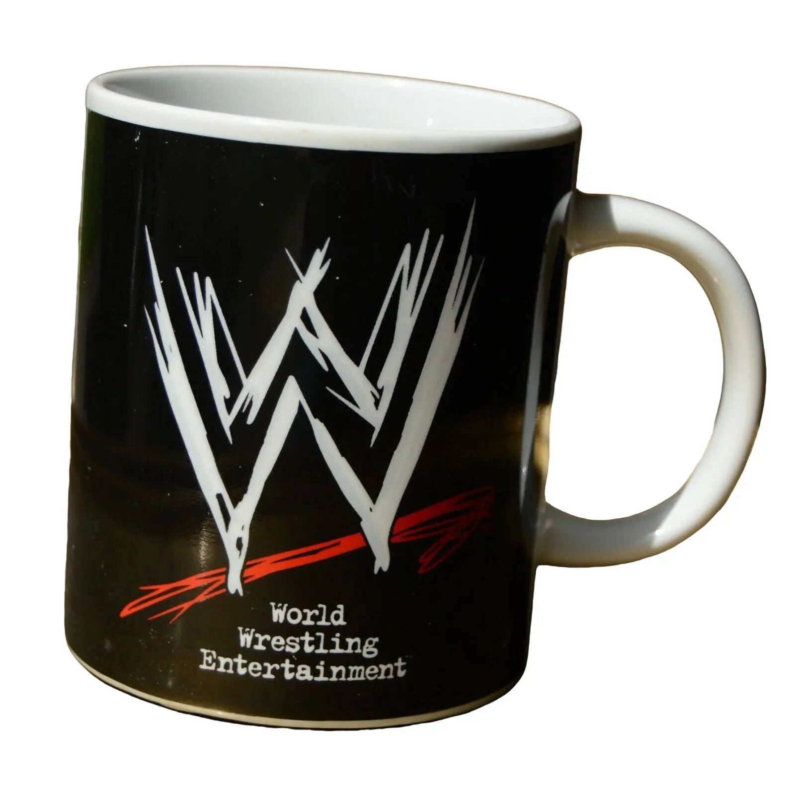 Classic Customised WWE Logo Full-Print Wrap Ceramic Mug - 2002 Release, 0-500 ml, Black-White-Red Design, Handle Grip, Microwave-Safe, Washable Kitchen Drinkware, 3.78" tall x 4.75" wide, 4.45" tall x 5.12" wide, Black-11oz (Q4N)