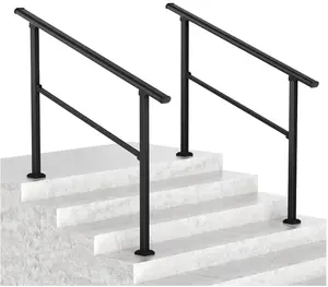 Metal Handrails for Outdoor Steps, 1/2 Pack Heavy-Duty Stair Railing for 2 to 6 Steps, 2 Feet Handrailing for Safety & Stability, Aluminum & Wrought Iron, Ideal for Indoor & Outdoor Use