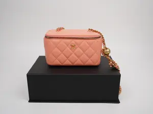 Pre-owned CHANEL lambskin Crossbody Bags Quilted Small Ball Crush Vanity Case With Adjustable Chain Salmon Pink