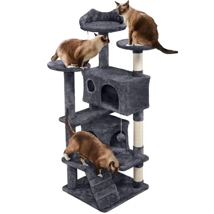 Alden Design 54.5" H Double Condo Cat Tree with Scratching Post Tower, Dark Gray