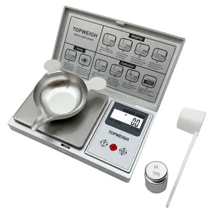 Reloading scale with metal powder pan, grain scale - silver, grains x 0.1gn, powder scale, digital powder scale for reloading, 100g x 0.01g, powder scoop, 50g cal weight & batteries