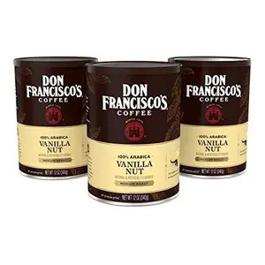 Don Francisco's Premium Vanilla Nut Ground Flavored Coffee: Rich, Aromatic 100% Arabica Beans - Family Crafted for a Delightful Morning Brew (3 x 12 oz Cans)