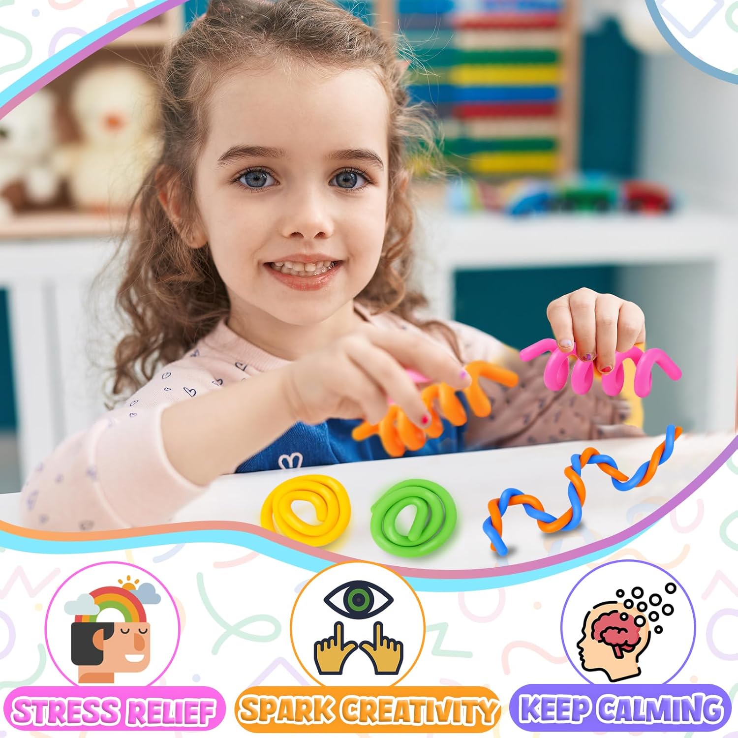 6PCS Sensory Sticks for Kids, LESONG Textured & Smooth Flexible Fidget Toys for Classroom, Travel & Tactile Play, Teacher Stuff, Sensory Room Supplies