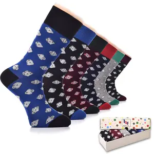Hugh Ugoli Men's Bamboo Dress Socks Funky Patterns 5 Pairs Comfortable Seamless Toe Mid-Calf Height Soft Breathable Gift Boxed