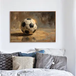 Wall Art Painting  Soccer Ball Art Print Canvas Print Poster Living Room Bedroom Home Office Match Party Sports Decor, with Wooden Floating Frame Size 24X18inch
