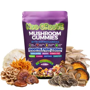 Noo Groove Organic Functional Mushroom Gummies with Ashwagandha, Lions Mane, Reishi, Turkey Tail, 2600mg, 80 Count, Vegan, Gluten Free, Mixed Berry Flavor