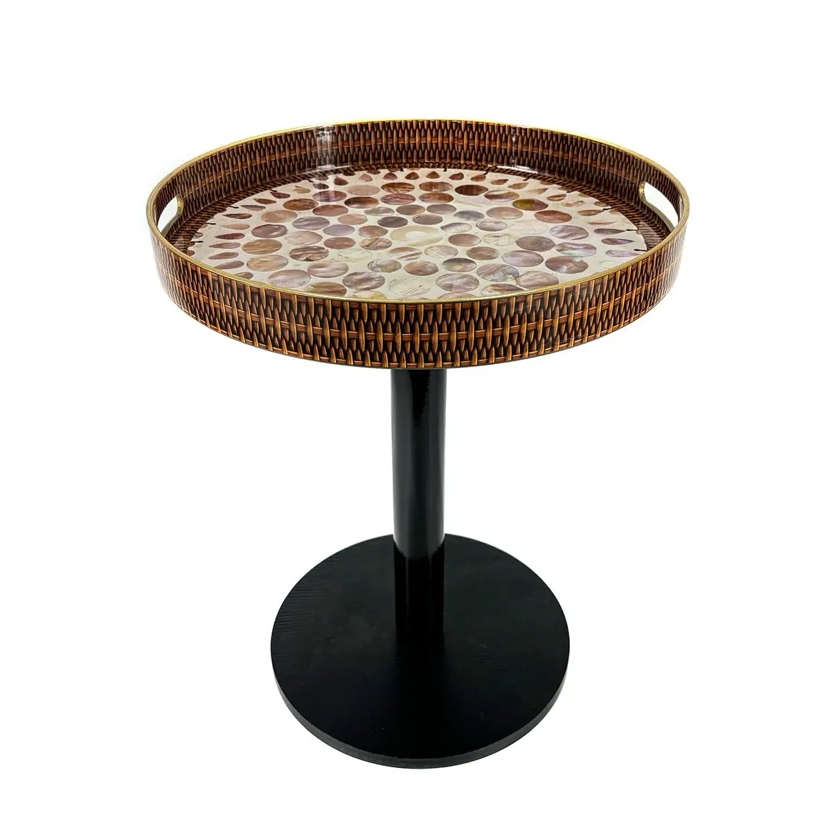Stylish Shell Inlay Accent Table for Indoor/Outdoor Use - Perfect for Living Rooms, Patios, and BBQs