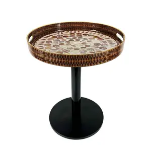 Stylish Shell Inlay Accent Table for Indoor/Outdoor Use - Perfect for Living Rooms, Patios, and BBQs