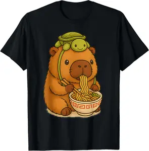 100% Cotton Cute Capybara and Turtle Backpack Ramen Kawaii Capibara T-Shirt