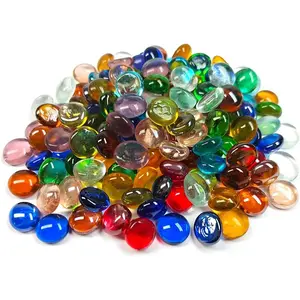 50PCS Mini Glass Gems, Mixed Colour Mancala Stones Flat Bottom Marble Beads for Home Decorative Art Craft Vase Filler(0.5"~0.7")