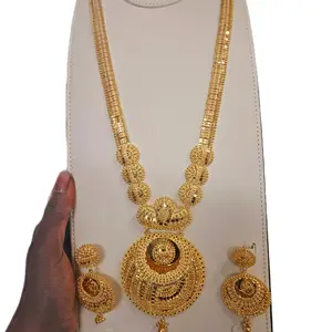 Long Goldplated Necklace Set with Intricate Beads and Matching Earrings for Elegant Looks