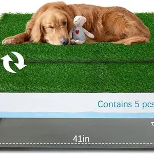 Dog Grass pad with Tray,41”x 26.8” Indoor Dog Potty with 2 Packs Replacement Artificial Fake Grass-5 Packs Disposable Puppy Pads,for Puppy Training Apartment,Outdoor Use