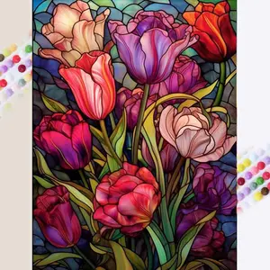 1 set of DIY diamond painting kit, 5D diamond art set, DIY decoration colorful tulips mosaic, diamond art, DIY art home decoration.