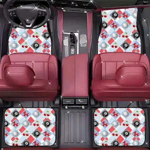 4Pcs 8-Ball Cherries Disco Balls Car Floor Mats, Retro Fun Style- Durable Polyester All-Weather Car Floor Mats, Suitable for Cars, SUVs, Trucks-Stylish Design, Car Non-Slip Mats, Interior Accessories, Comfortable Driving.11.30QWA-145