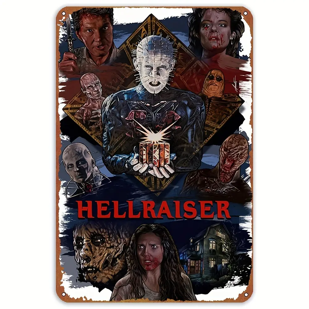 Hellraiser Vintage Metal Tin Sign - 8x12 in High-Quality Iron Wall Art, Artistic Print, Durable Tinplate, Easy-Install Hangable Retro Collectible, Home Supplies Decoration for Home/Bar Room, Ideal Gift for Classic Horror Fans, 8 X 12 Inches