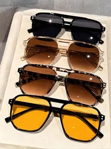 2026 New Classic Casual Pilot Frame Plastic Fashion Glasses, Unisex Square Shape, Random Print, Ideal for Travel and Daily Wear