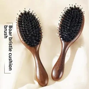 Boar Bristle Square Cushion Brush with Sandalwood Handle for Scalp Massage, Hair Smoothing & Volumizing Haircare Tool for Women, Anti-Oxidants