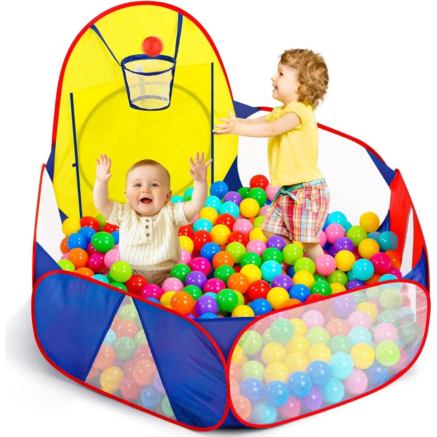 Large Hexagonal Ball Pit for Kids & Baby, Pop Up Polyester Fabric Playhouse Tent, Foldable for 1-3 People, Removable & Washable with Zipper Storage Bag, 6 Months, 1 X Ball Pit