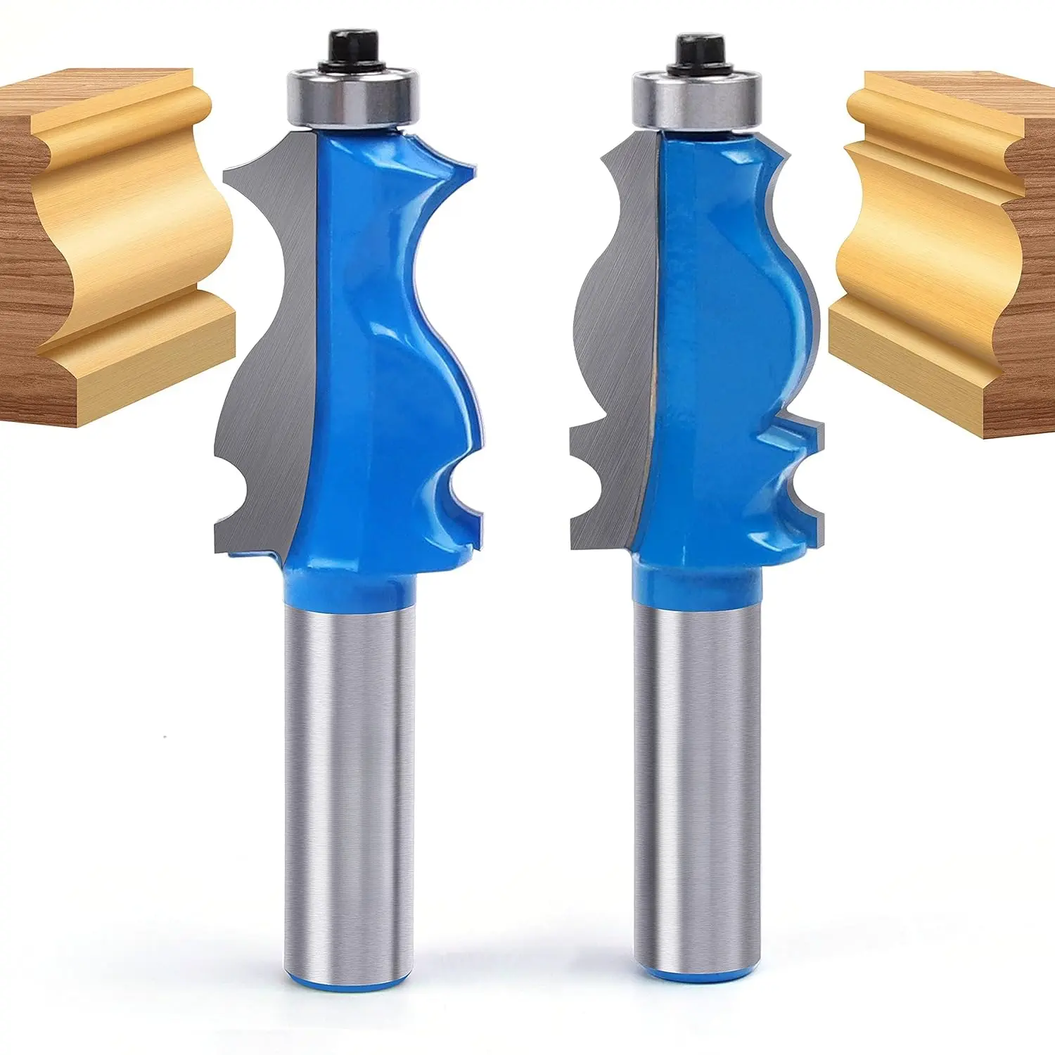 2pcs Molding Router Bit Kit - 1/2 in Shank Mount Toolkit, Anti-Kickback Cutting Blade, Classical Corner Rounding Edge-Former, Woodworking Frame Shape Cutters for Particle Board