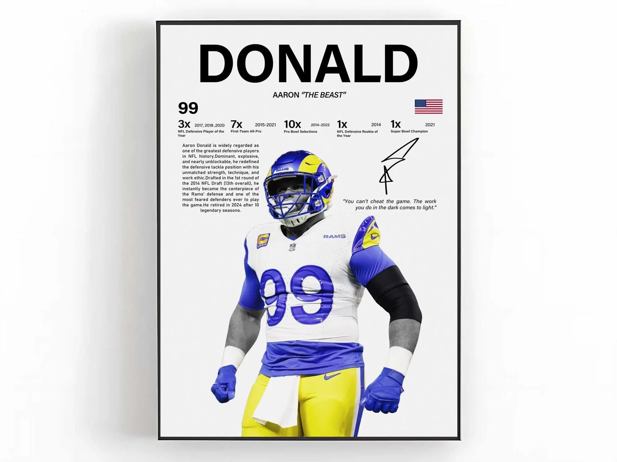 Aaron Donald Poster Wall Art American Football Print Sports Room Decor Fan Gift( Unframed - Print Only )