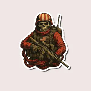 Patriotic Skeleton Soldier Dad Sticker, Tactical Military Skull Decal, Bold Father’s Day Gift for Army-Loving Dads