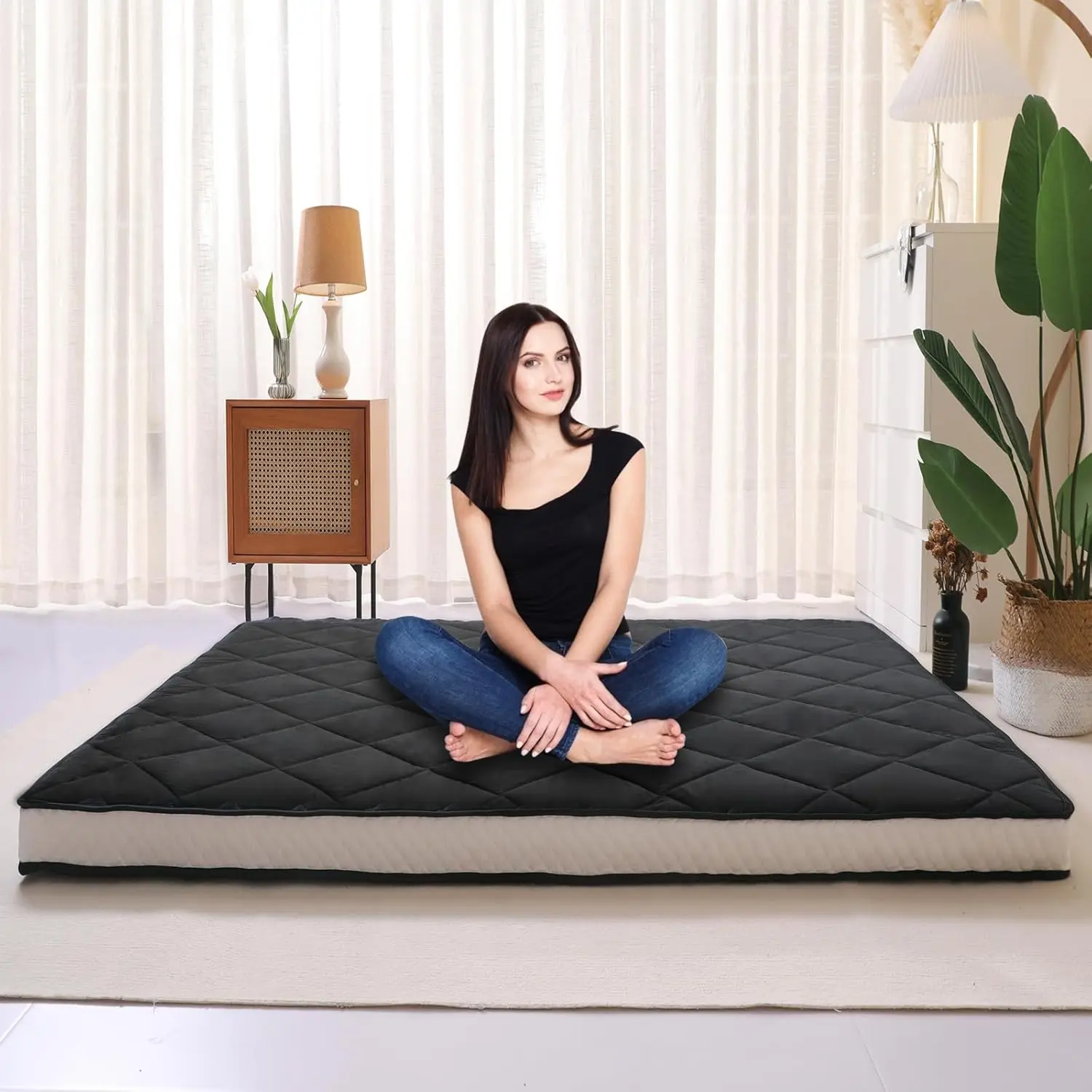 ABORON Japanese Floor Mattress Futon Mattress, Foldable Mattress, Roll Up Mattress Sleeping Tatami Mat Floor Lounger Guest Bed, Easy to Store and Portable for Camping Couch, Twin,Full, Queen