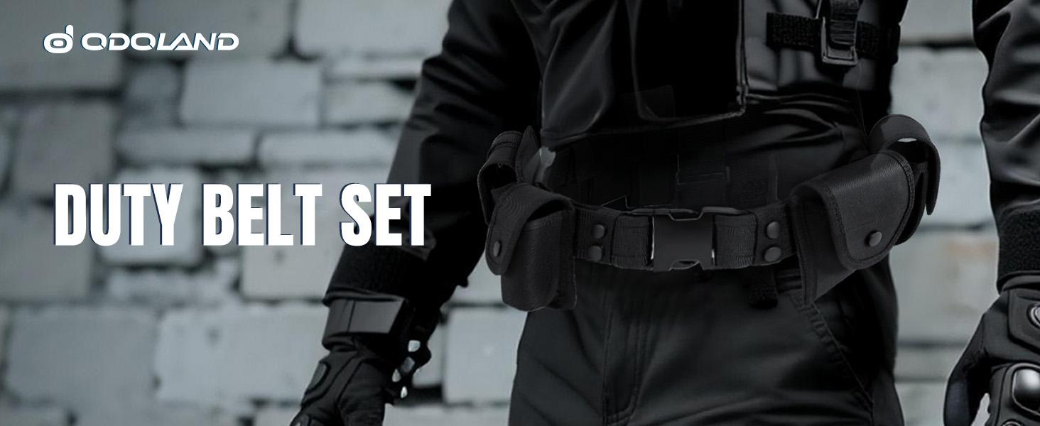 Odoland Police Security Modular Equipment System - Molded Duty Belt Set with Colt 1911, Flashlight, Baton Holsters
