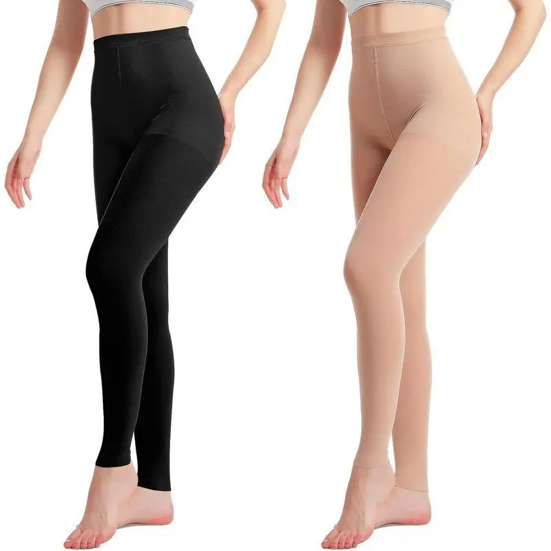 Women's & Men's 2-Pair Medical Compression Pantyhose, 20-30mmHg Graduated Support, Opaque Footless High-Waist Tights for Sports & Outdoor Activities