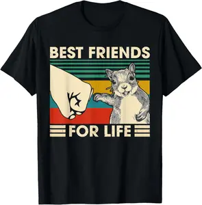100% Cotton Retro Vintage Squirrel Best Friend For Life Fist Bump T-Shirt