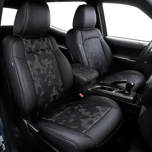 Leather Seat Covers Custom Fit for Tacoma Gen 3rd Double & Crew Cab (2016-2023) - Fully Covered - Fit Like a Glove - Center Console Armrest Covers Included - CamoBlack-Black Stitching -Camouflage