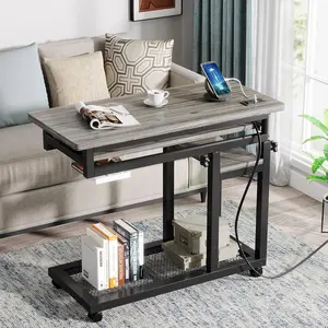 212 MAIN Height-Adjustable Portable C-Shaped Home Office Side Desk (28-39.3 in.), Rolling Office Table with Power Outlet, USB Ports, Keyboard Tray, Gray Metal Frame, Home Office Furniture
