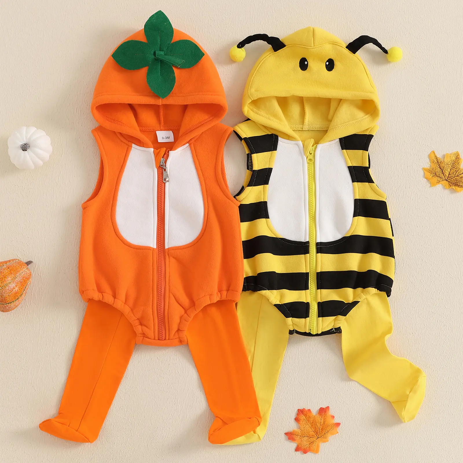 Halloween Baby Costumes Newborn Girl Boy Bee/Pumpkin Print Romper Stockings Infant Toddler Halloween Clothes