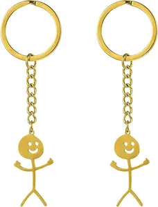 2 Pcs Funny Keychain for Women, Middle Finger Keyring, Stainless Steel Matching Fun Keychains, Cool Gifts for Men, Personalized Distance Friendship Gifts for Couple Friends Brothers(Gold)