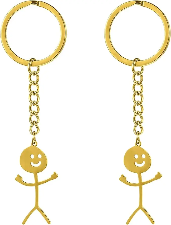 2 Pcs Funny Keychain for Women, Middle Finger Keyring, Stainless Steel Matching Fun Keychains, Cool Gifts for Men, Personalized Distance Friendship Gifts for Couple Friends Brothers(Gold)