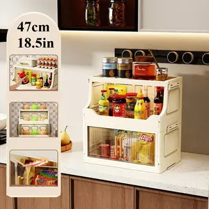 50cm Wide Open Door Storage Cabinet, Foldable Multi-Layer Organizer, Space Saving Shelves, Home Use, Store Daily Essentials