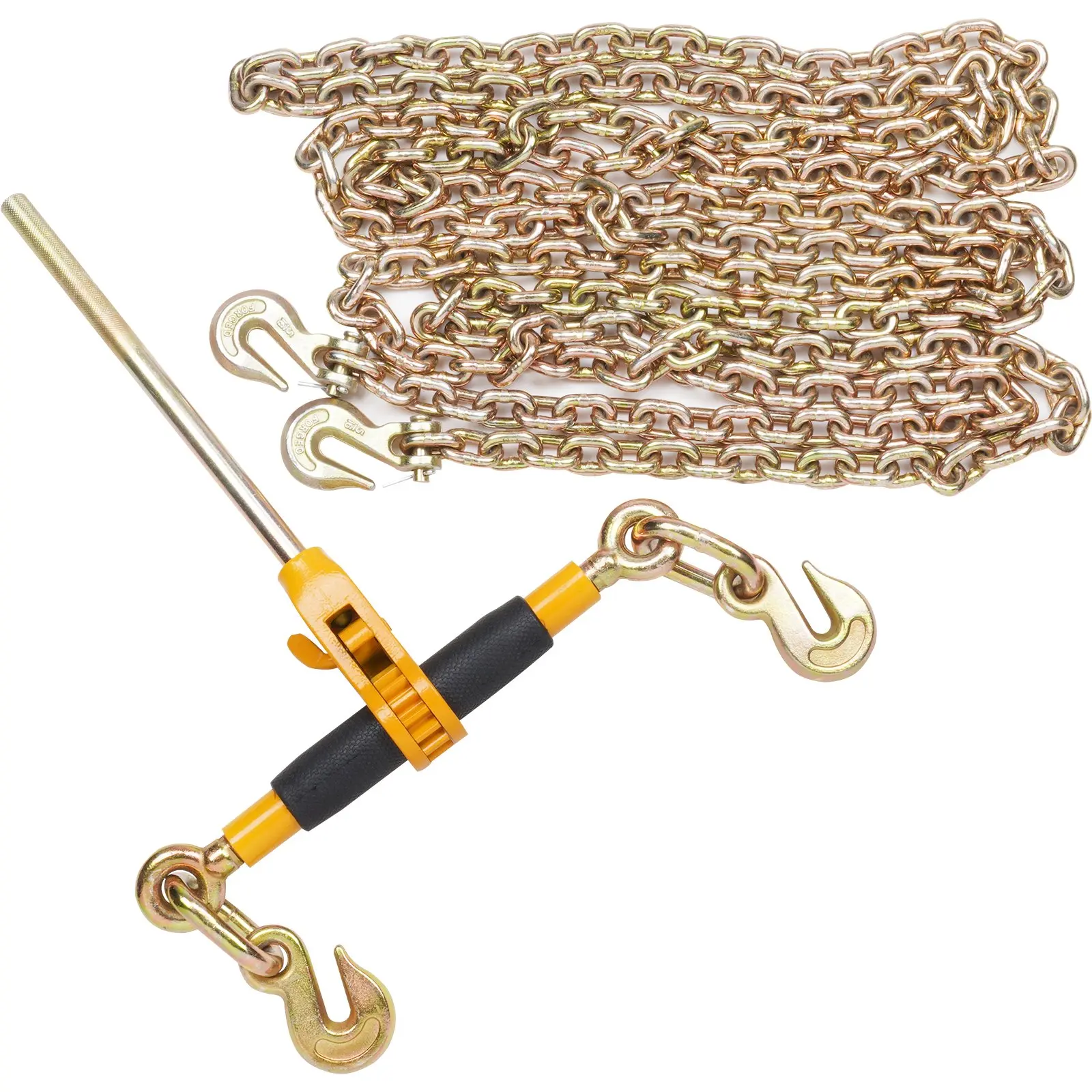VEVOR Ratchet Chain Binder (2 Pack), 5/16"-3/8" Tough Binding Tool with G80 Chains, 7100 lbs Secure Load Limit, Labor-Saving Anti-Skid Grip Knurled Handle, DOT-Compliant for Flatbed Truck, Marine Use