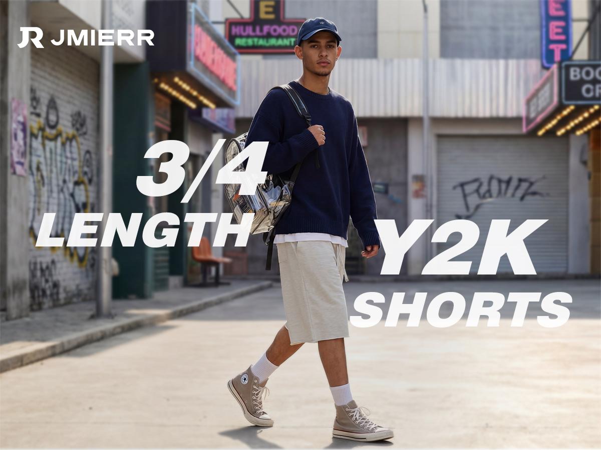 JMIERR 2026 Men's Baggy Sweat Shorts Lightweight Under Knee Casual Drawstring Y2K Shorts Loose Fit Gym Shorts
