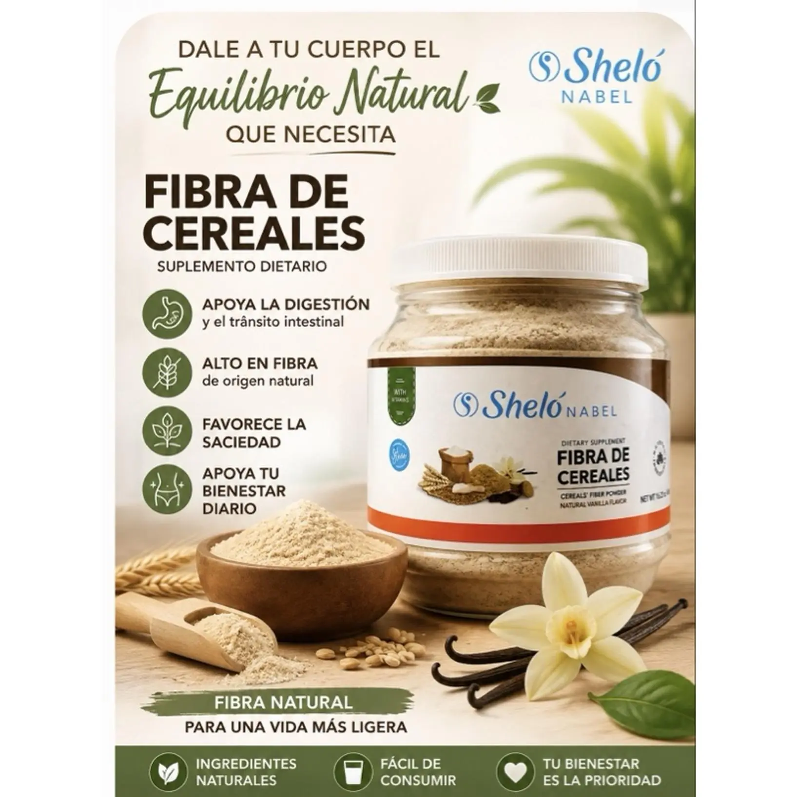 Shelo Nabel Fibra de Cereales Supplement Dietario Natural for Digestion and Daily Well-being