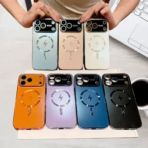 High-quality Flash Magnetic Suction Large Window IP17promax Electroplated Anti-drop Lens Protection Phone Case IP16/15/14/13pro Protective Cover Shockproof Casing Wireless Orange phone cases
