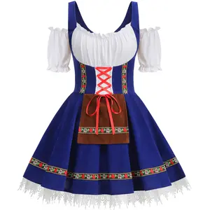 Women's Oktoberfest Costume, Velvet German Bavarian Dress Adjustable Waist & Lace Border - Womenswear Accessories Clothing Elegance