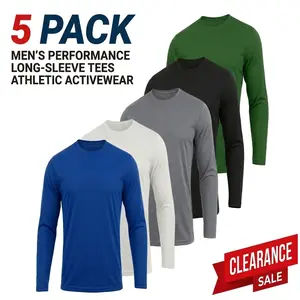 Men's 5-Pack Sports Round Neck Long Sleeved T-Shirt Set Quick Drying Breathable Lightweight Solid Color Slight Elasticity for Running Exercise Casual Wear Athletic Apparel Top Athleisure Street Fit