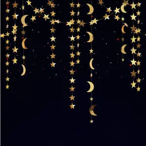 Gold Moon Star Garland - Ramadan, Eid, Twinkle Little Star, Birthday, Graduation, New Year Party Decor