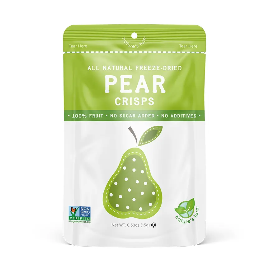 Nature’s Turn Freeze-Dried Pear Crisps - 100% Pure Real Pear Snack, No Sugar Added, Non-GMO Gluten-Free, Vegan, Fiber & Vitamin Loaded, Portable Pouch for School Lunches & Trail Treats - Fruit Flavored