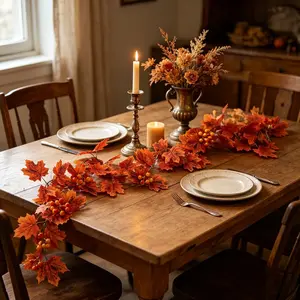 2 Meter Artificial Maple Leaf Berry Vine, Thanksgiving Autumn Atmosphere Decor, Fireplace Table Arch Hanging Ornament, Universal Decoration