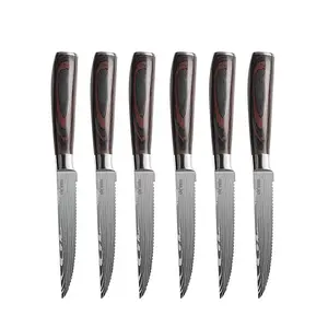 6-Piece Stainless Steel Damascus Patterned Steak Knife Set